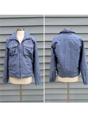 Vintage 90s y2k Hollister Blue Faded Canvas Duck Cotton Work Chore Coat Jacket S